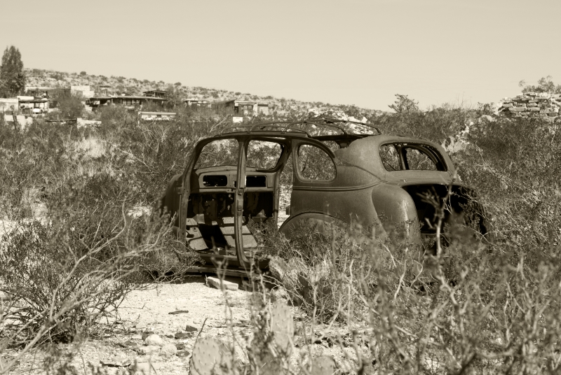 Old Car Terlingua Ghost Town March 4, 2016bw
